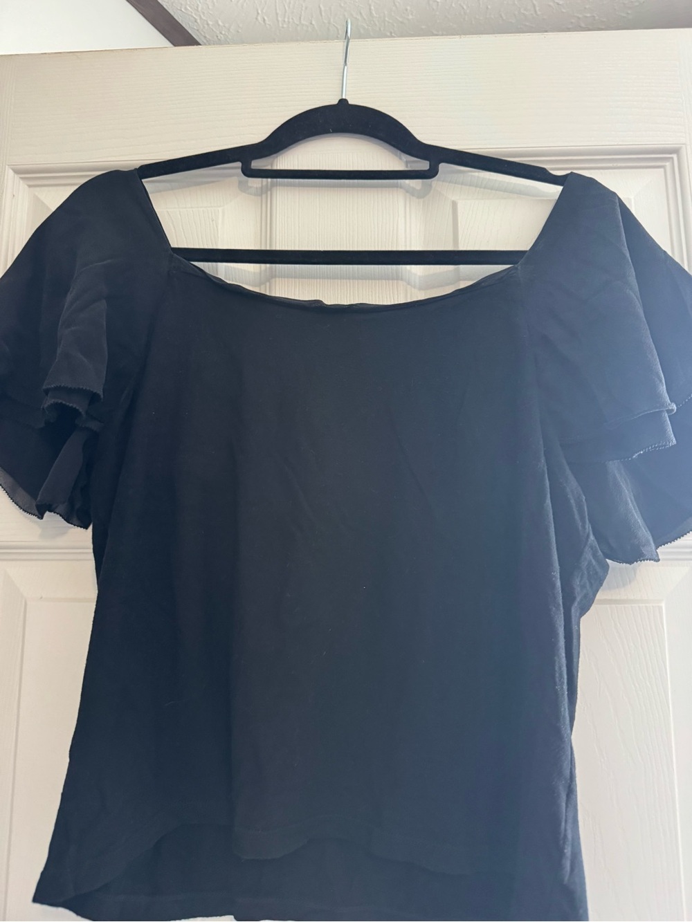 Ralph Lauren's Women's Black Boatneck Ruffle Sleeve Top